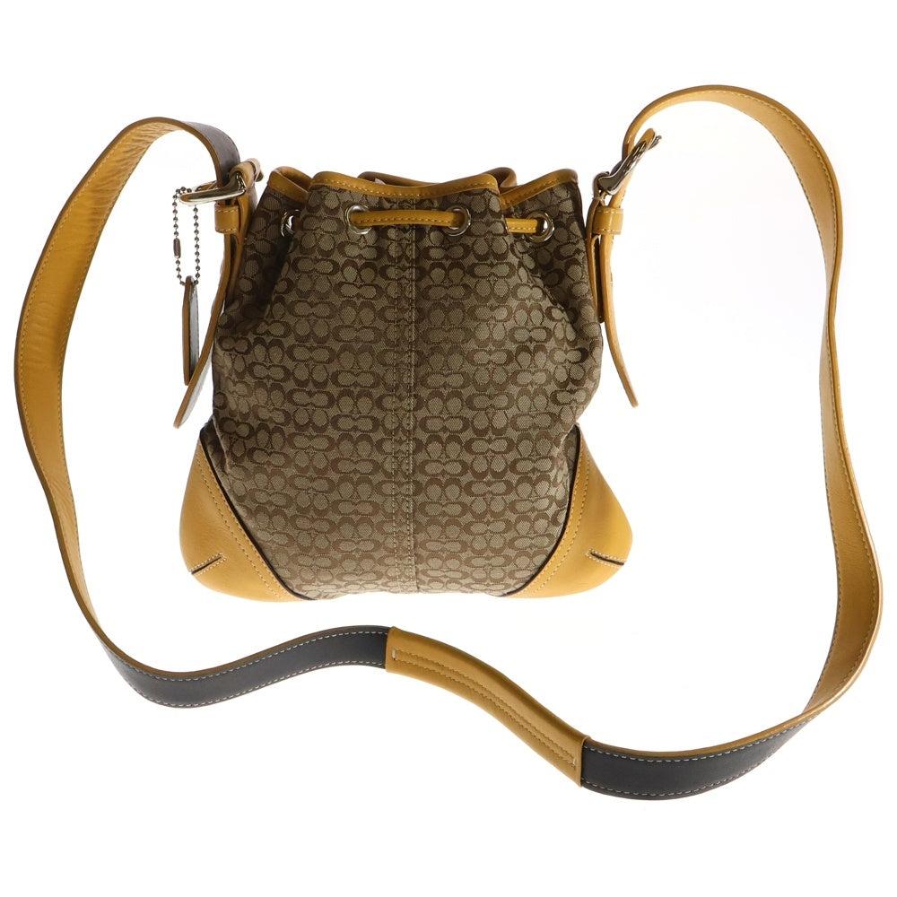 COACH(コーチ) ショルダーバッグ 巾着バッグ ベージュ×イエロー レザー×キャンバス シルバー金具