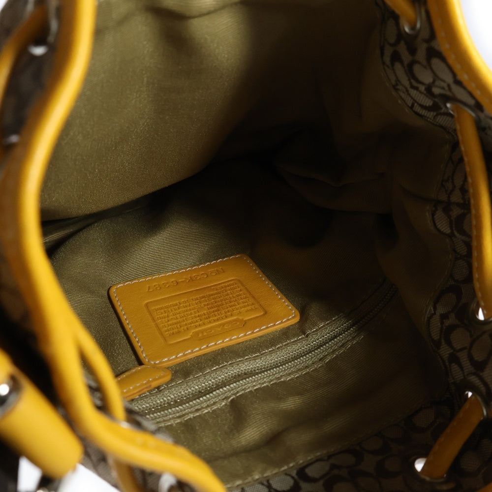 COACH(コーチ) ショルダーバッグ 巾着バッグ ベージュ×イエロー レザー×キャンバス シルバー金具