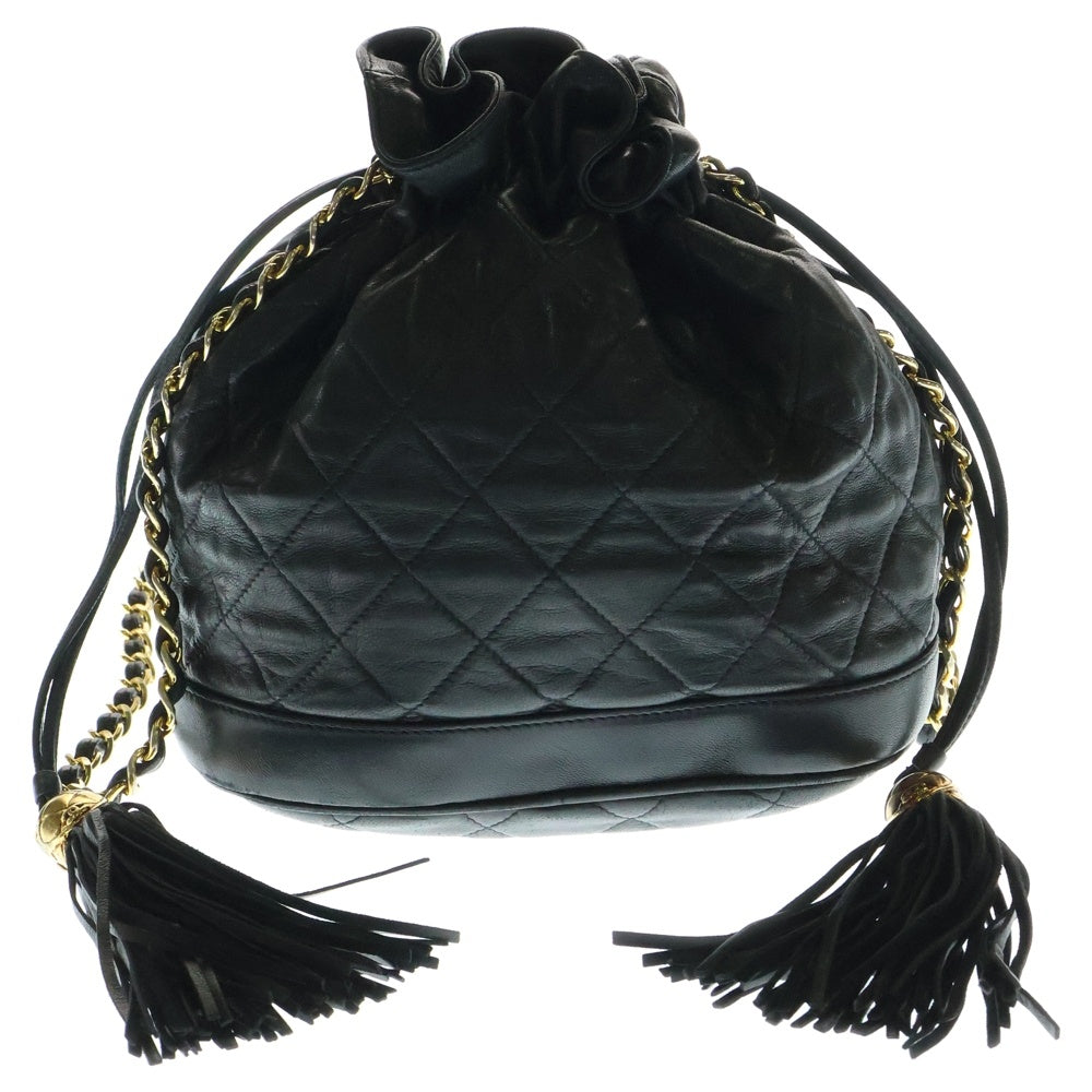 CHANEL(シャネル) マトラッセ ココマーク ラムスキン レザー タッセル フリンジ チェーンショルダーバッグ ゴールド金具 ブラック 1番台