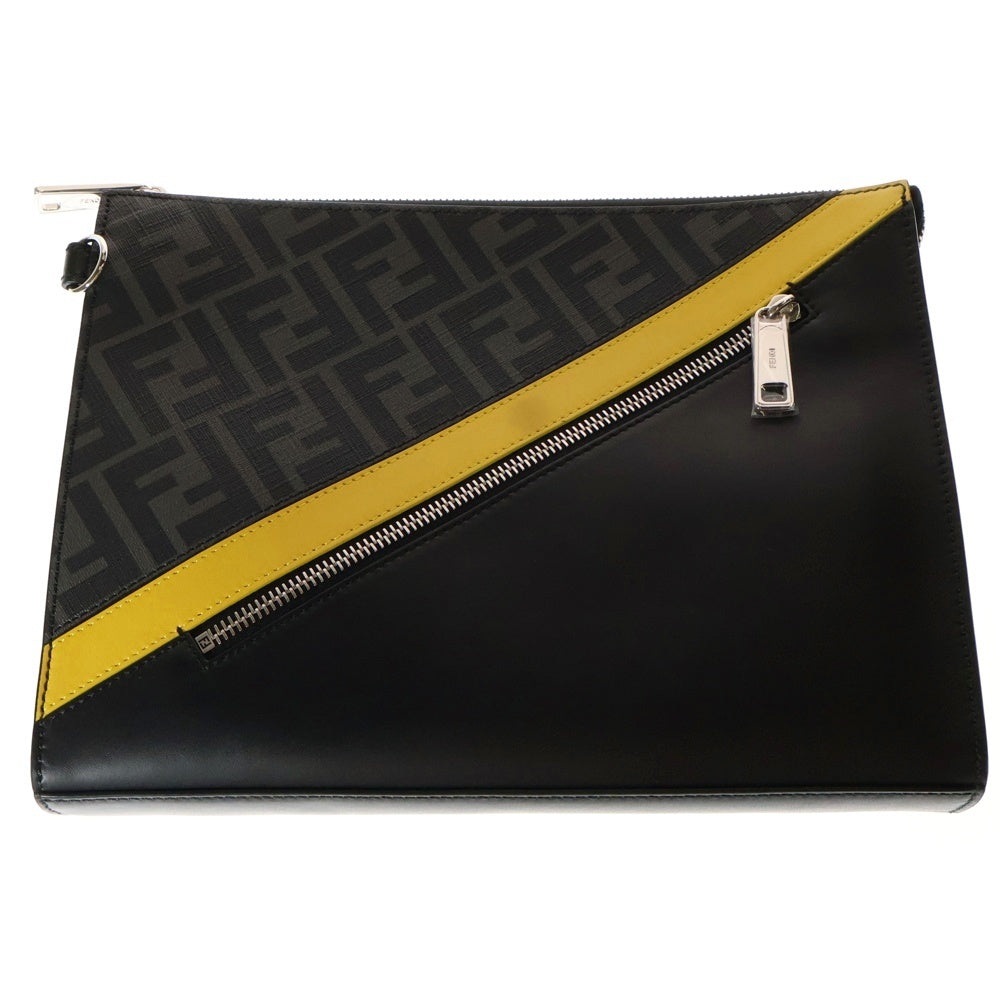 FENDI(フェンディ) ダイアゴナル フラットスリム クラッチバッグ セカンドバッグ ブラック×イエロー レザー×PVC 7VA491