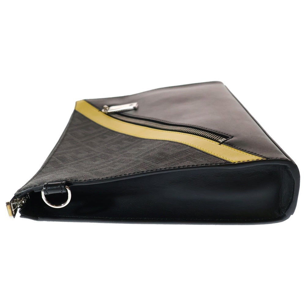 FENDI(フェンディ) ダイアゴナル フラットスリム クラッチバッグ セカンドバッグ ブラック×イエロー レザー×PVC 7VA491