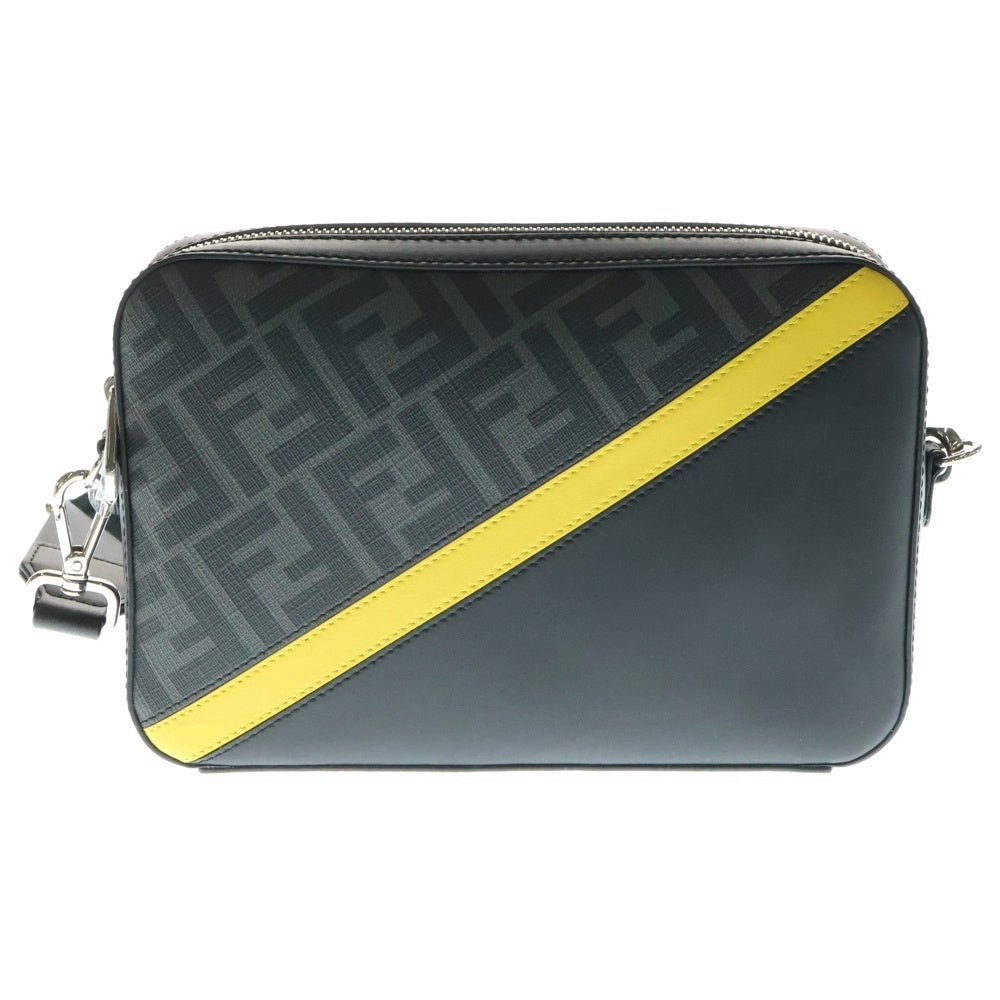 FENDI(フェンディ) ダイアゴナル カメラケース ショルダーバッグ ブラック×イエロー シルバー金具 レザー×PVC 7M0286