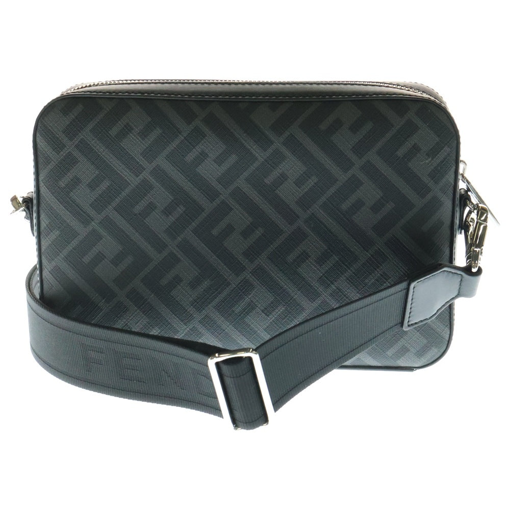 FENDI(フェンディ) ダイアゴナル カメラケース ショルダーバッグ ブラック×イエロー シルバー金具 レザー×PVC 7M0286