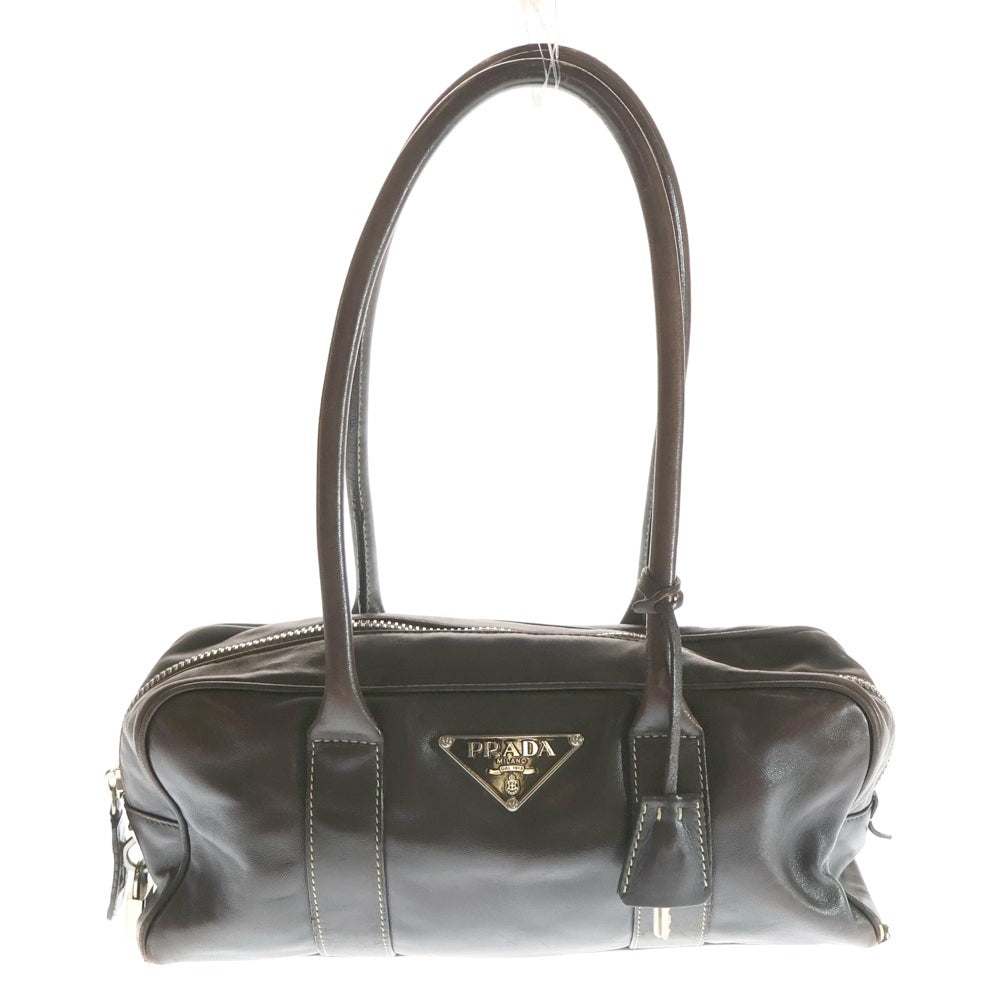 PRADA(プラダ) ミニボストン ハンドバッグ 肩掛けバッグ シルバー金具 ブラウン レザー