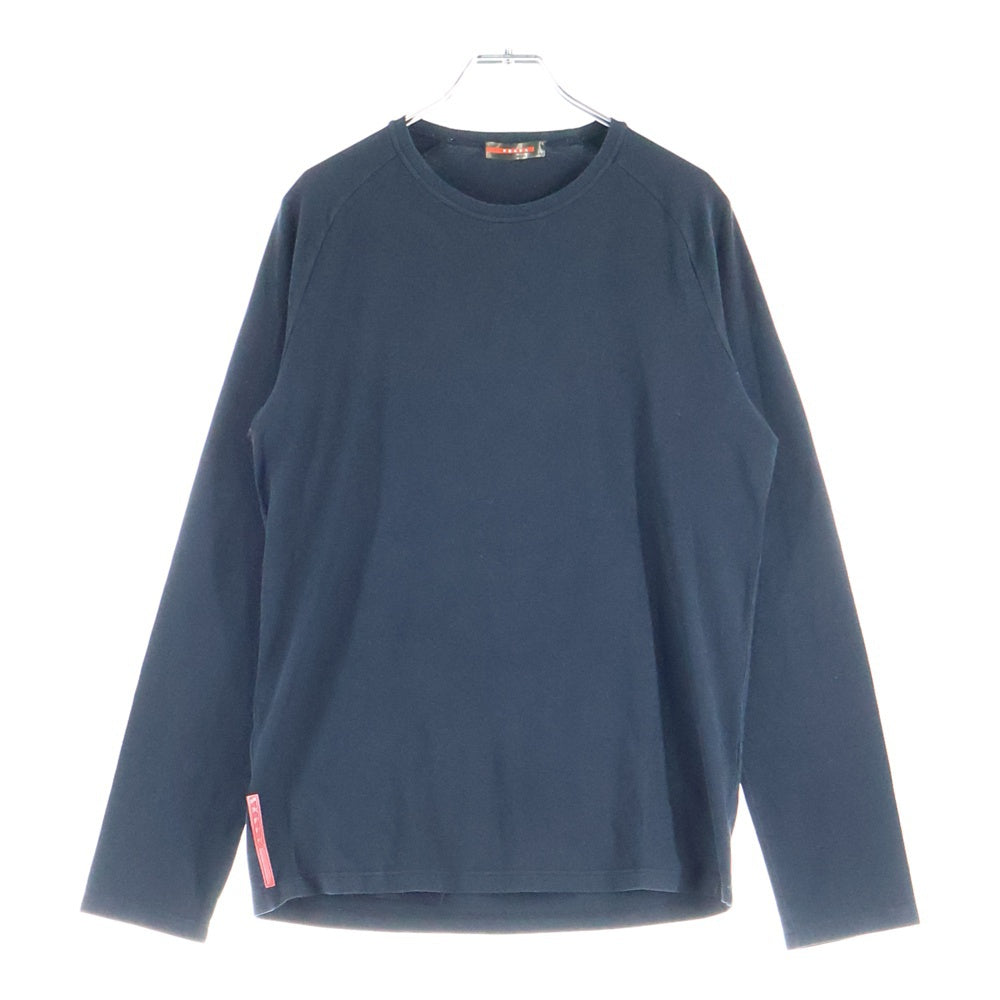 PRADA(プラダ) ラバーロゴ バックポケットデザイン クルーネック ロングスリーブ 長袖Tシャツ カットソー ブラック
