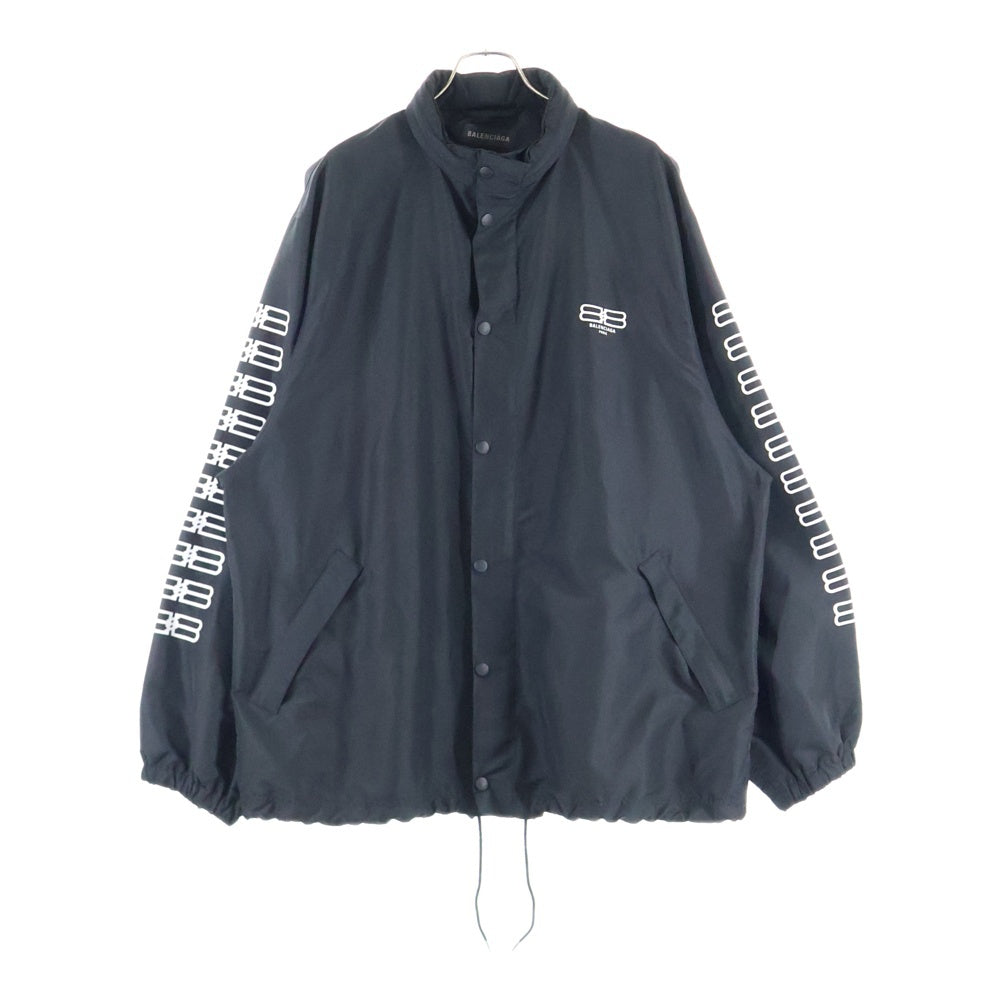 BALENCIAGA(バレンシアガ) 23SS BBロゴ プリント スナップボタン ジップアップ ナイロン ジャケット ブラック 704491