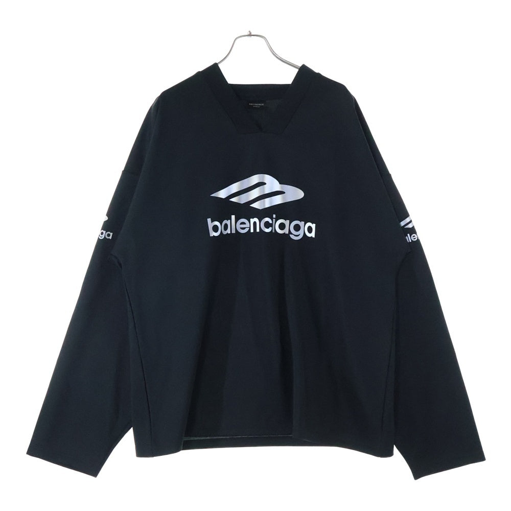 BALENCIAGA(バレンシアガ) 3B Sports Icon Ski リフレクターロゴプリント Vネック ロングスリーブ 長袖Tシャツ カットソー ブラック 779988