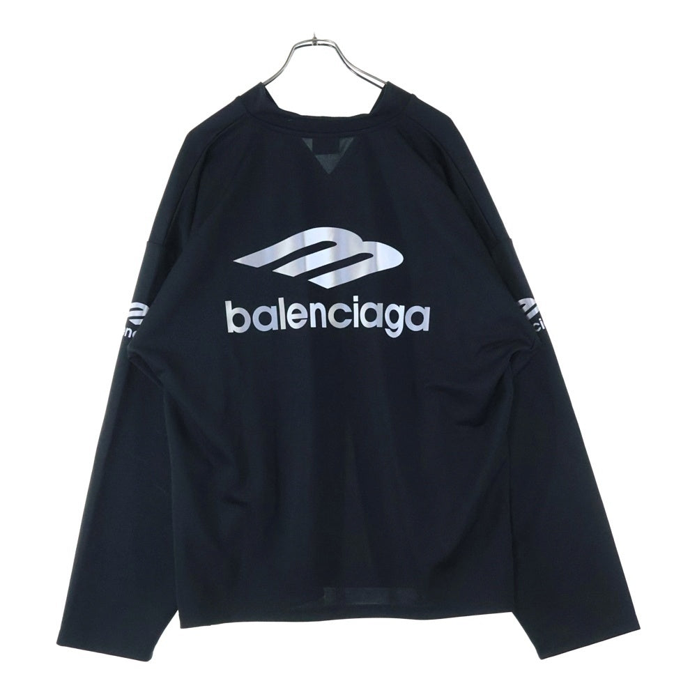 BALENCIAGA(バレンシアガ) 3B Sports Icon Ski リフレクターロゴプリント Vネック ロングスリーブ 長袖Tシャツ カットソー ブラック 779988