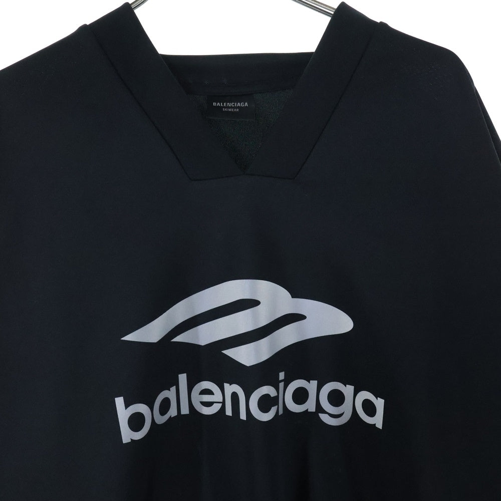 BALENCIAGA(バレンシアガ) 3B Sports Icon Ski リフレクターロゴプリント Vネック ロングスリーブ 長袖Tシャツ カットソー ブラック 779988