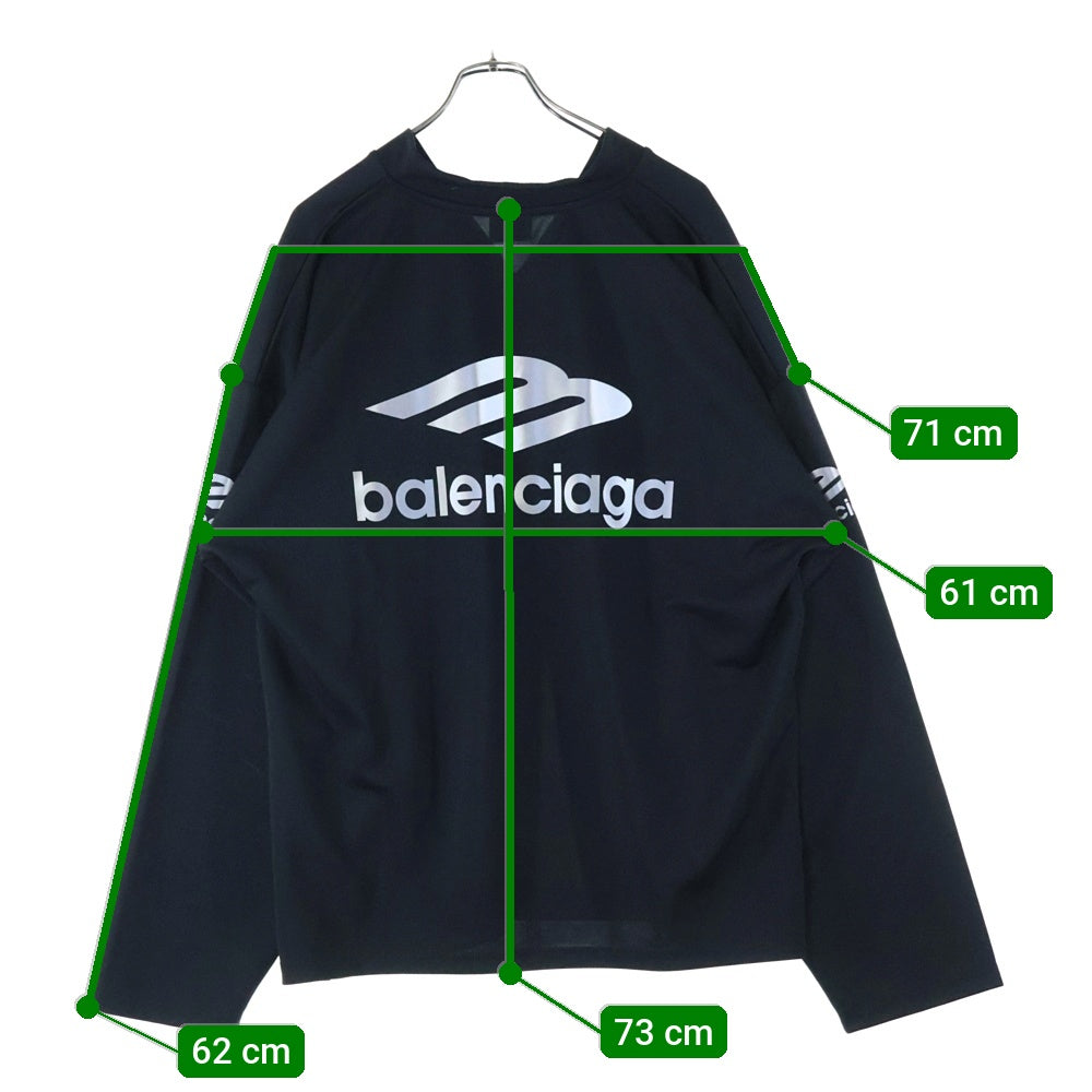 BALENCIAGA(バレンシアガ) 3B Sports Icon Ski リフレクターロゴプリント Vネック ロングスリーブ 長袖Tシャツ カットソー ブラック 779988