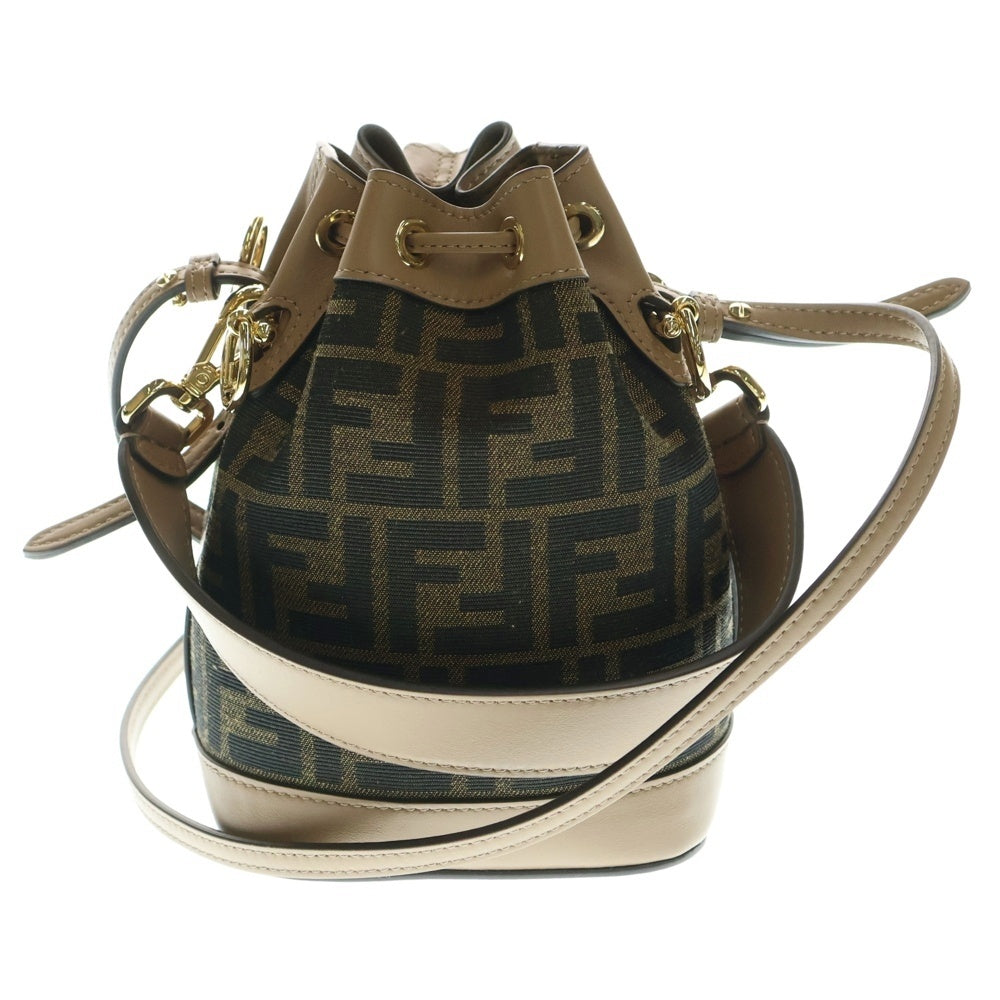 FENDI(フェンディ) FF モン トレゾール ファブリック 2WAY ミニバッグ レザー切替スウェードハンドバッグ ショルダーバッグ ブラウン レディース 8BS093