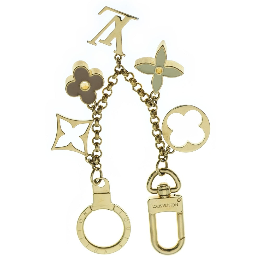 LOUIS VUITTON(ルイヴィトン) モノグラム フルールドゥモノグラム バッグチャーム キーホルダー キーリング ゴールド×ベージュ M65111