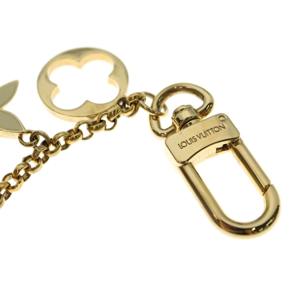LOUIS VUITTON(ルイヴィトン) モノグラム フルールドゥモノグラム バッグチャーム キーホルダー キーリング ゴールド×ベージュ M65111