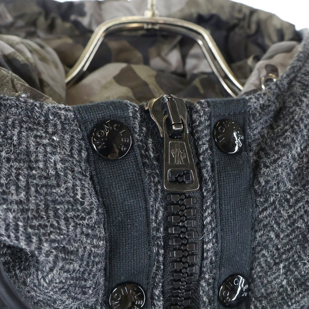 MONCLER(モンクレール) GUYENNE ギエンヌ カモフラ 迷彩柄 切り替え ウール フーデッド ジップアップ ダウンジャケット グレー 320914197885 54687