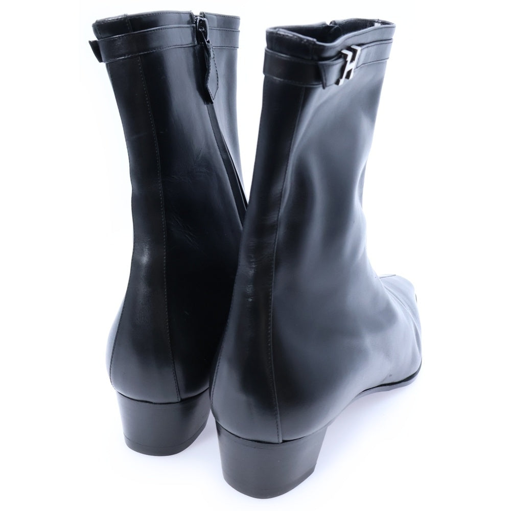 HERMES(エルメス) コンスタンス Hロゴプレート サイドジップ ヒール ハイカット シューズ ショートブーツ シルバー金具 ブラック レディース