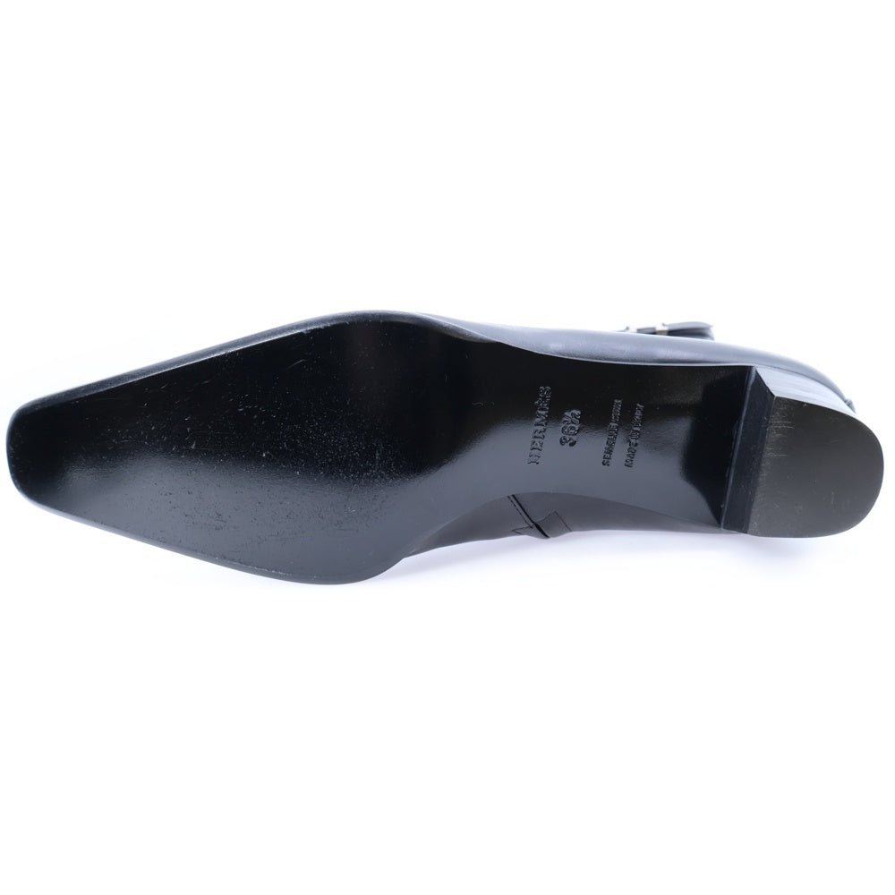 HERMES(エルメス) コンスタンス Hロゴプレート サイドジップ ヒール ハイカット シューズ ショートブーツ シルバー金具 ブラック レディース