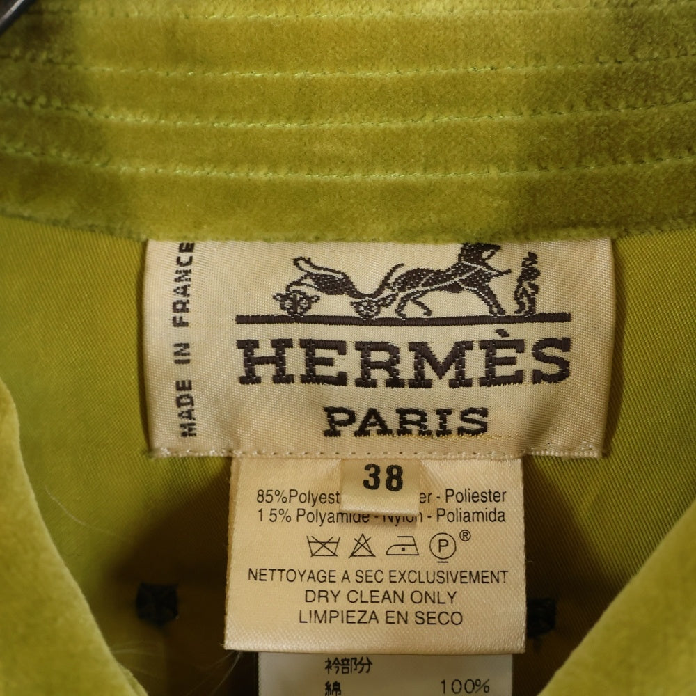 HERMES(エルメス) Paddock Coat パドック コート ベロア ベルベット キルティング 中綿 スナップボタン ジャケット グリーン