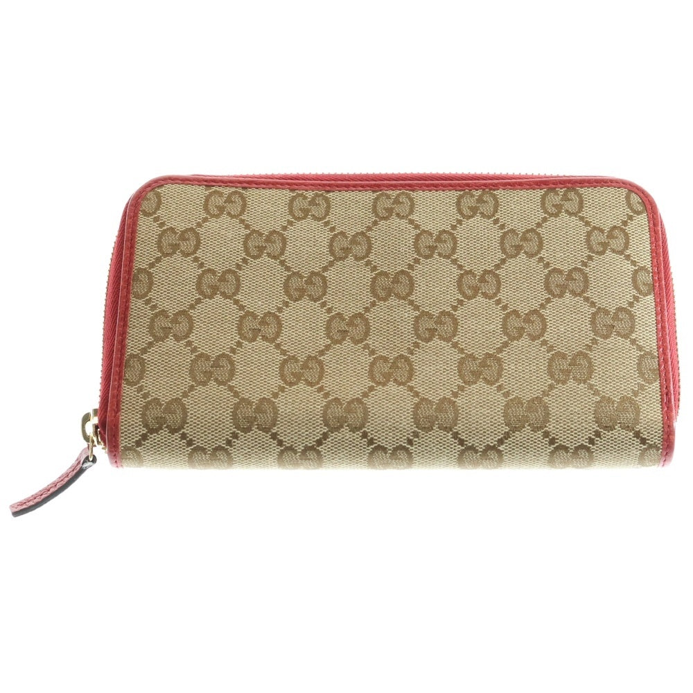 GUCCI(グッチ) GGキャンバス ラウンドファスナー長財布 ロングウォレット カードケース ベージュ×レッド レザー×キャンバス 363423 ゴールド金具