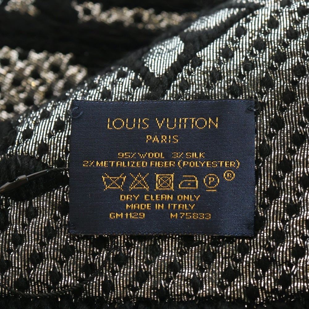 LOUIS VUITTON(ルイヴィトン) エシャルプ ロゴマニア シャイン フリンジ マフラー ストール ブラック ラメ糸 M75833