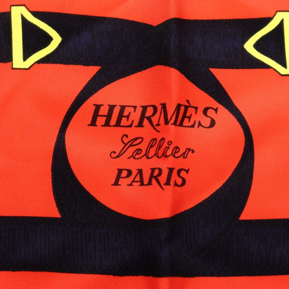 HERMES(エルメス) カレ90 黄金の拍車 スカーフ ネイビー×レッド レディース
