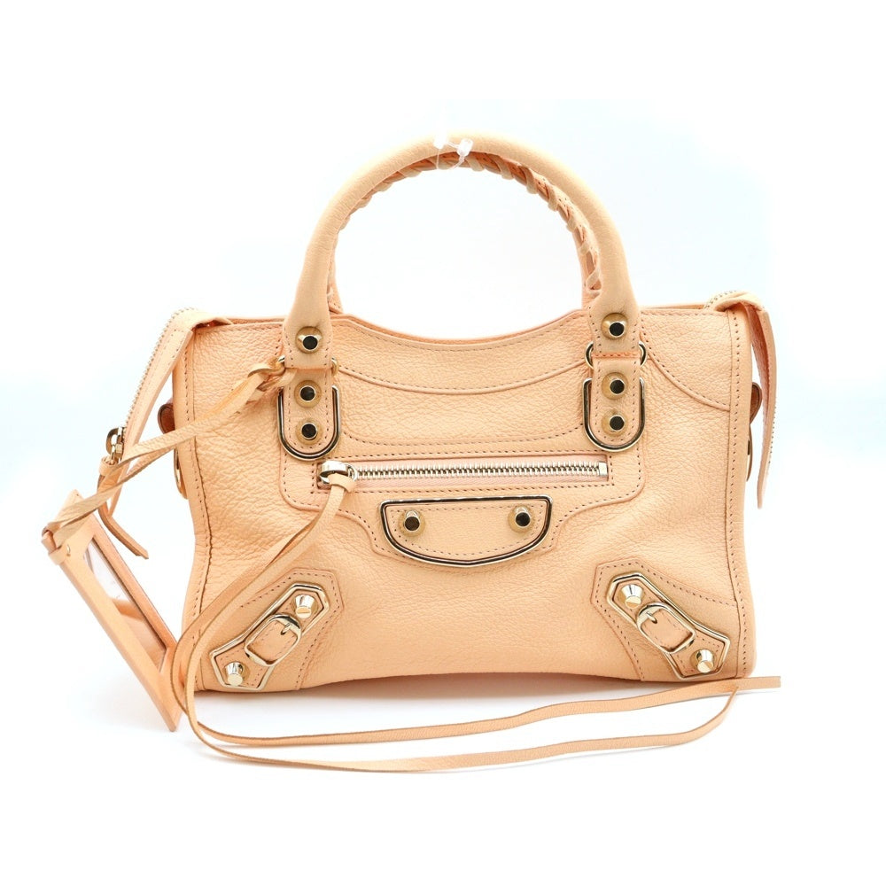 BALENCIAGA(バレンシアガ) クラシック ミニ シティ ハンドバッグ ショルダーバッグ サーモンピンク レザー 300295 ゴールド金具