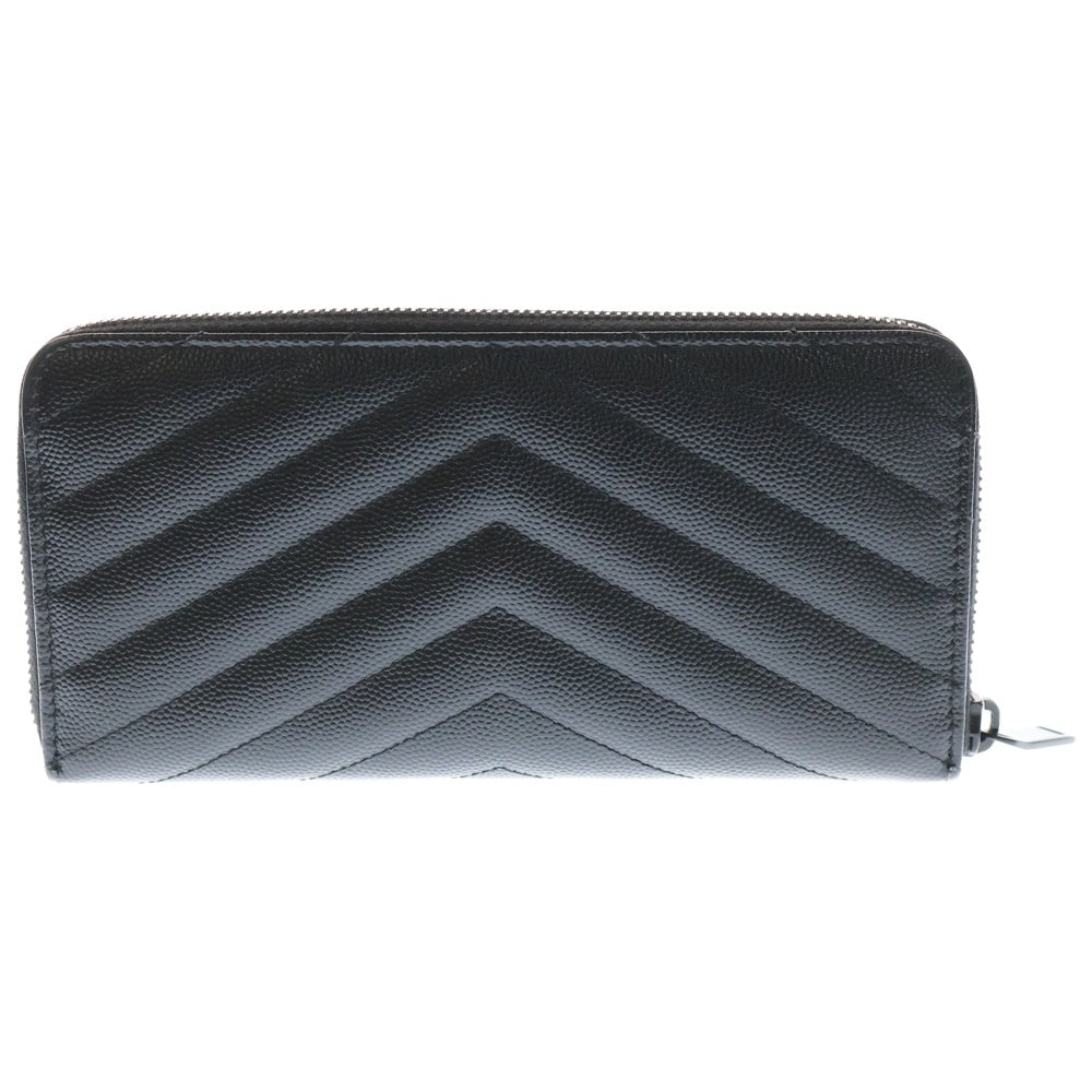 SAINT LAURENT PARIS(サンローランパリ) カサンドラ キルティング ラウンドジップ長財布 ロングウォレット カードケース ブラック レザー ブラック金具