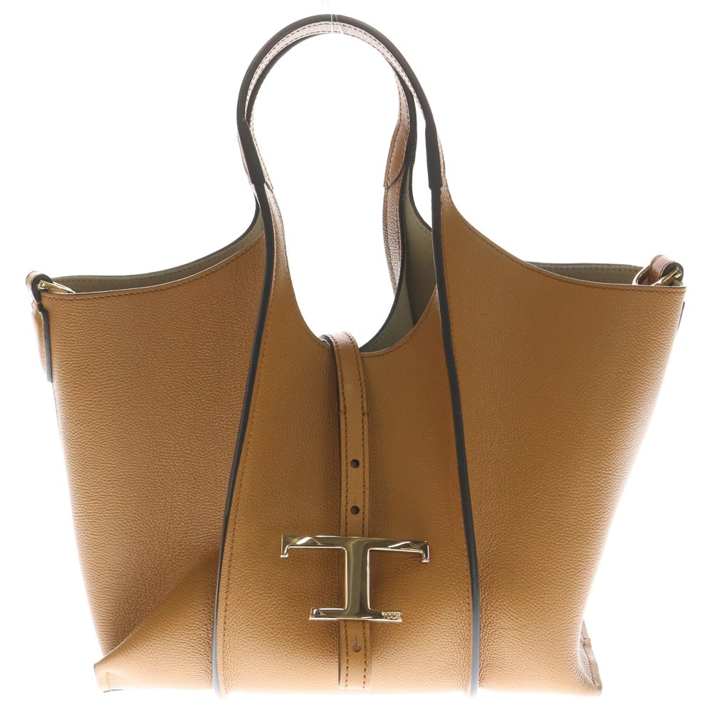 TOD'S(トッズ) Tタイムレス 2WAY ポーチ付レザーハンドバッグ ショルダーバッグ ブラウン レディース