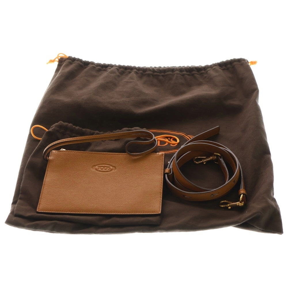 TOD'S(トッズ) Tタイムレス 2WAY ポーチ付レザーハンドバッグ ショルダーバッグ ブラウン レディース