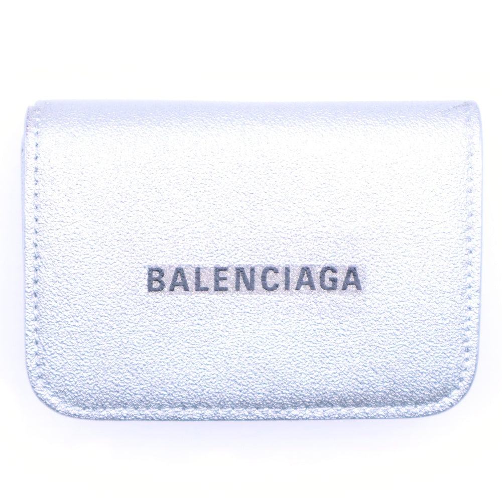 BALENCIAGA(バレンシアガ) キャッシュ ミニウォレット 三つ折り財布 コインケース シルバー×ラメ レザー 593813 シルバー金具