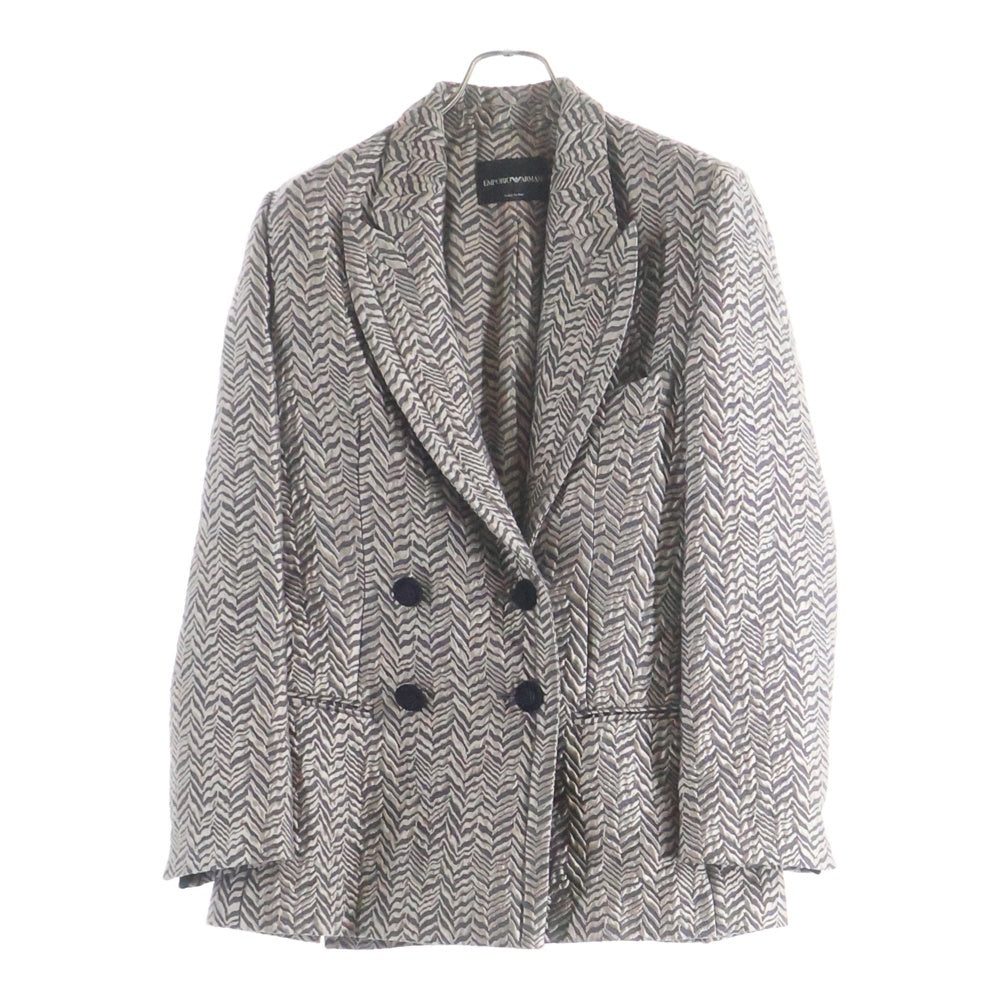 Armani Exchange(アルマーニ エクスチェンジ) ジャガード総柄 ピークドラペル ダブルブレスト テーラードジャケット グレー レディース
