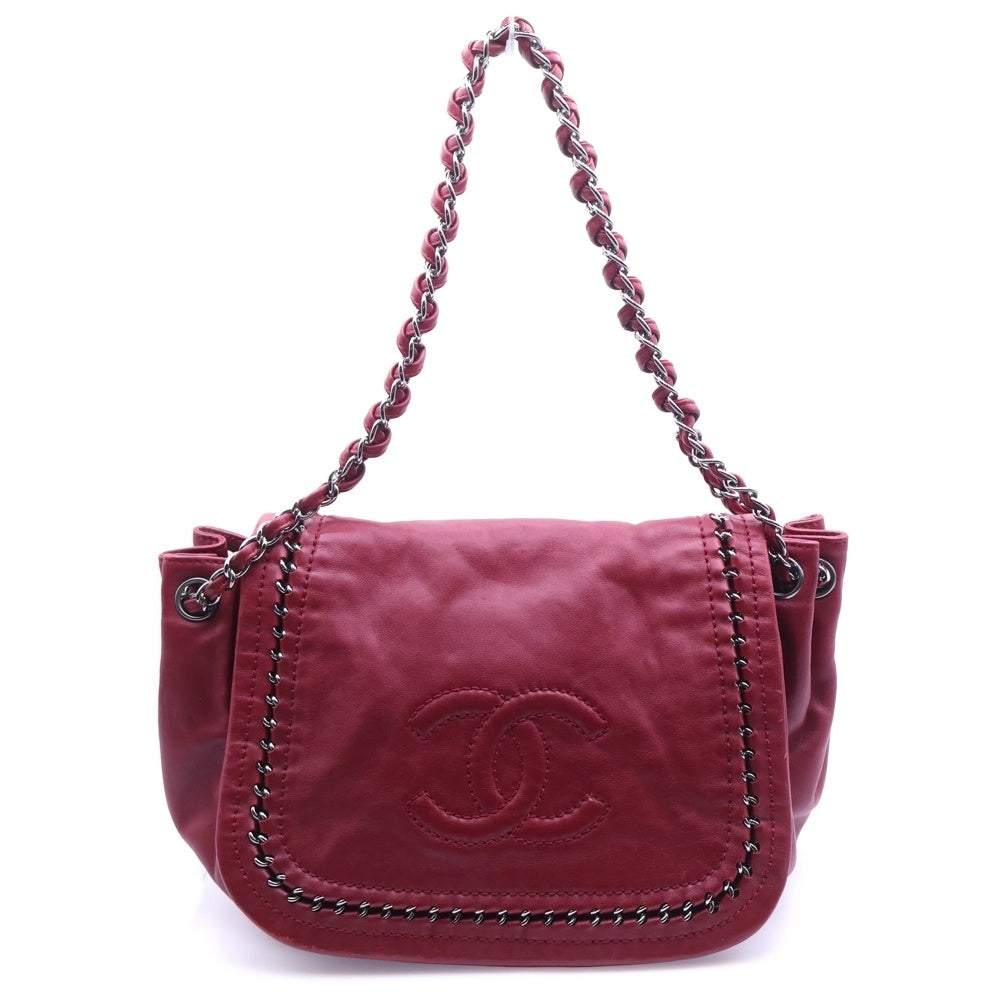 CHANEL(シャネル) ラグジュアリー チェーンショルダーバッグ レッド ラムスキン シルバー金具 レディース
