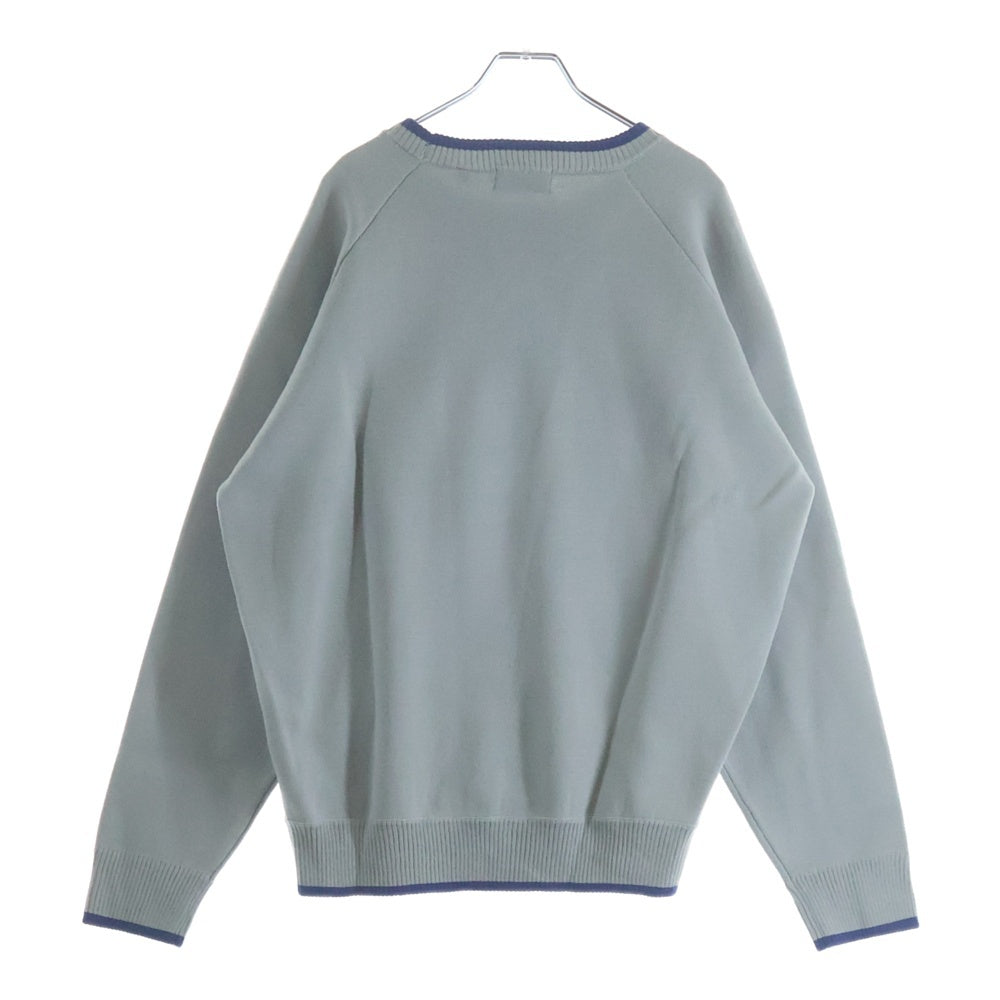 X-LARGE(エクストララージ) ロゴ刺繍 ウール クルーネック プルオーバー 長袖ニット セーター グレー 101221015001