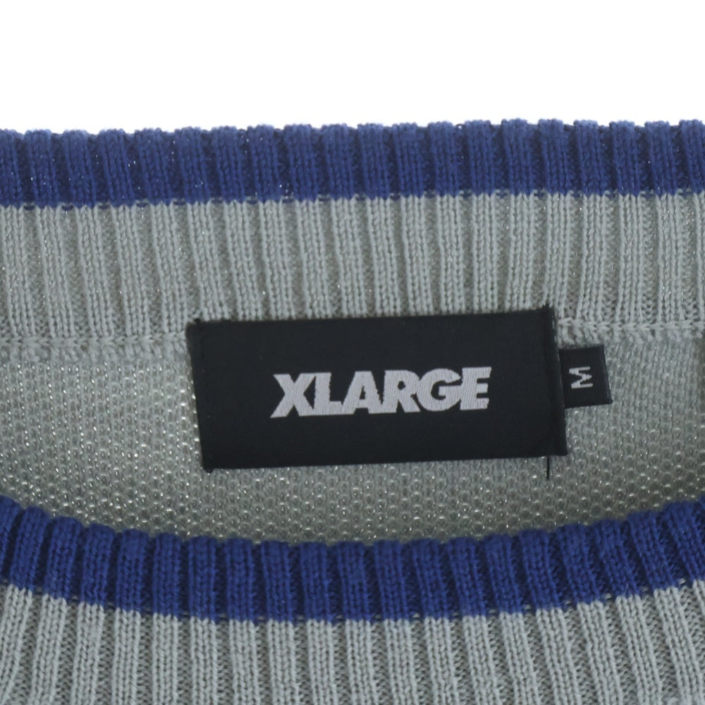 X-LARGE(エクストララージ) ロゴ刺繍 ウール クルーネック プルオーバー 長袖ニット セーター グレー 101221015001