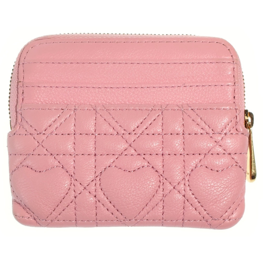 Christian Dior(クリスチャンディオール) カロ カナージュ ラムスキン レザー フラグメント カード コインケース ゴールド金具 ピンク レディース