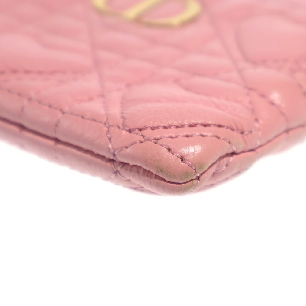 Christian Dior(クリスチャンディオール) カロ カナージュ ラムスキン レザー フラグメント カード コインケース ゴールド金具 ピンク レディース