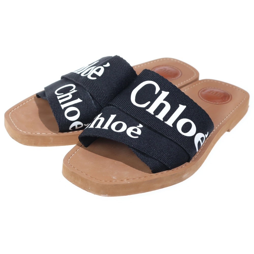 Chloe(クロエ) ウッディ フラットミュール ロゴプリント サンダル ブラウン/ブラック レディース