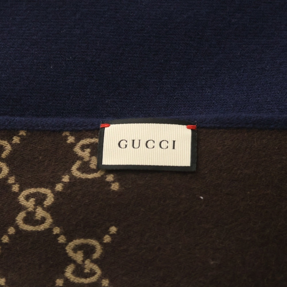 GUCCI(グッチ) GGパターン リバーシブル ウール マフラー ネイビー/ブラウン 521104