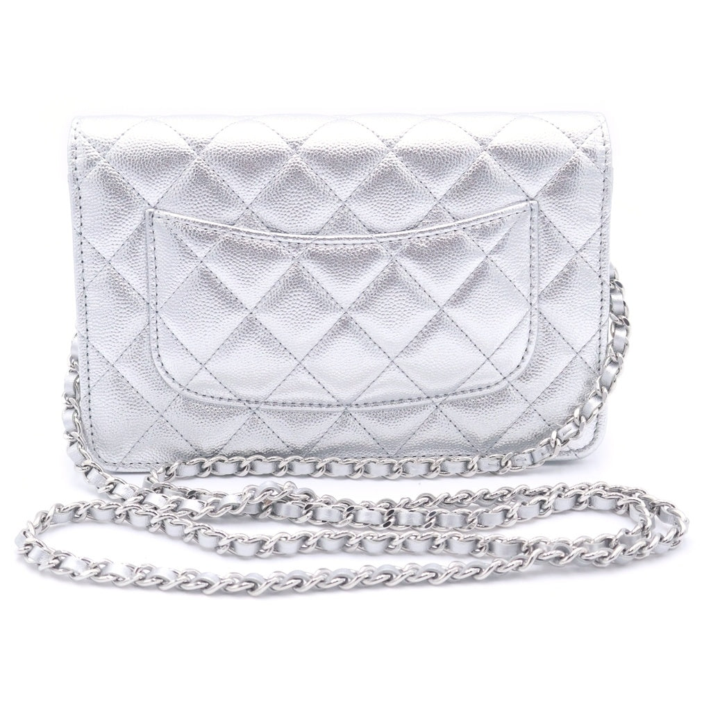 CHANEL(シャネル) マトラッセ キャビアスキン レザー チェーンウォレット ショルダーバッグ シルバー金具 シルバー プレート レディース