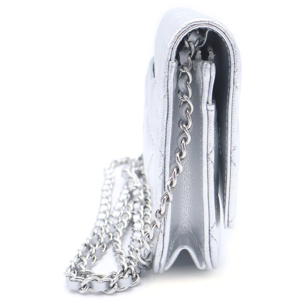 CHANEL(シャネル) マトラッセ キャビアスキン レザー チェーンウォレット ショルダーバッグ シルバー金具 シルバー プレート レディース