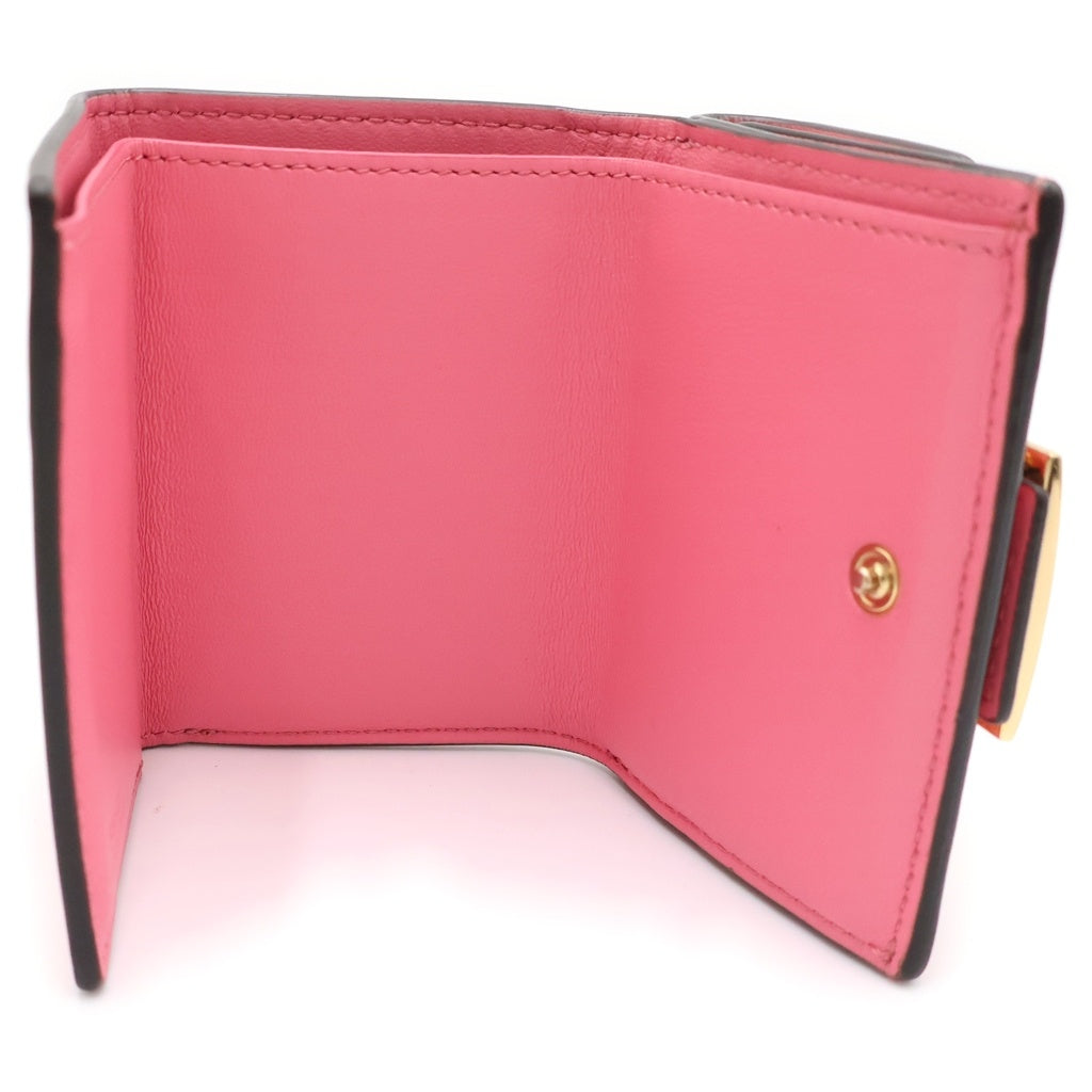 FENDI(フェンディ) ズッカ柄 三つ折り財布 コンパクトウォレット コインケース ピンク レザー 8M0395 ゴールド金具 レディース
