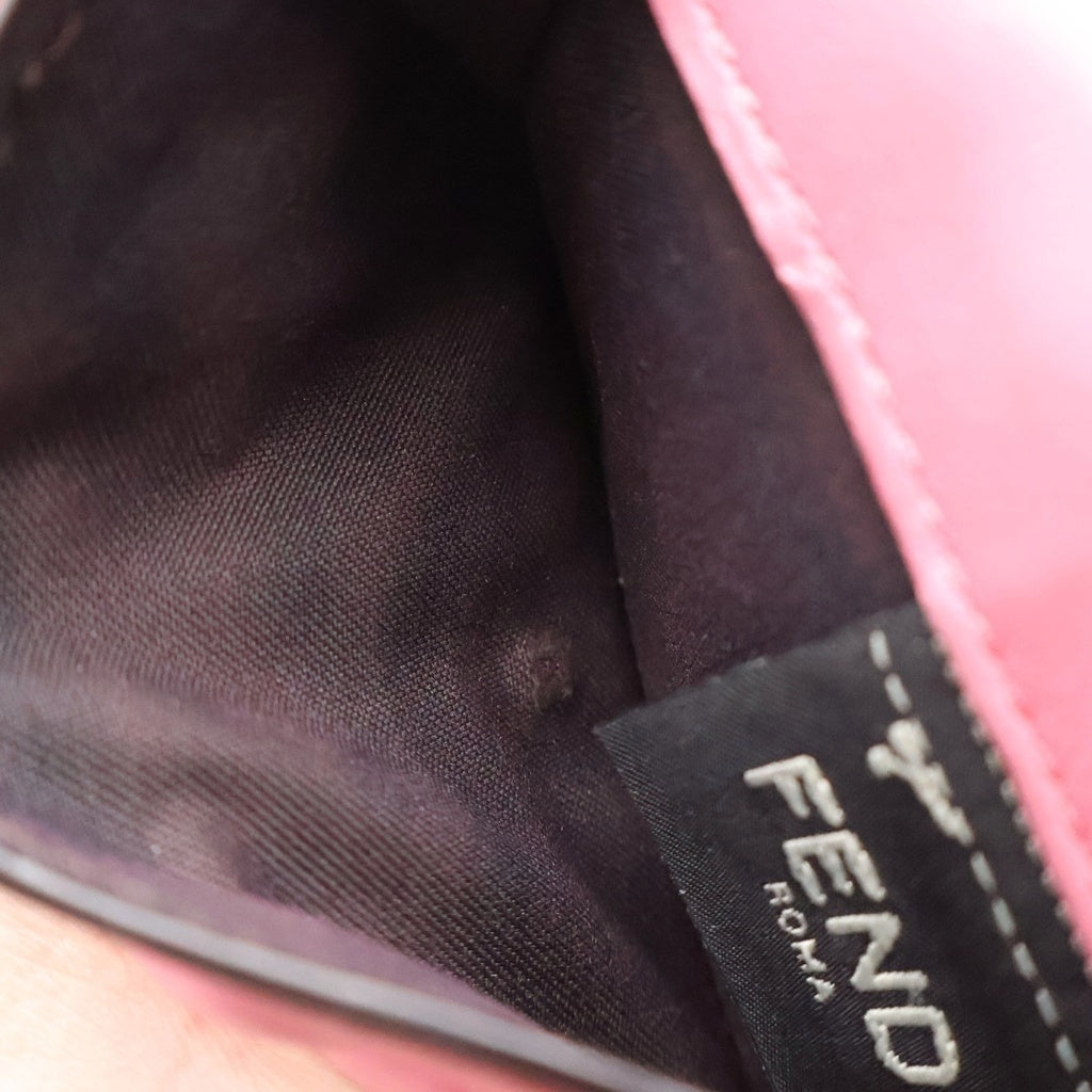 FENDI(フェンディ) ズッカ柄 三つ折り財布 コンパクトウォレット コインケース ピンク レザー 8M0395 ゴールド金具 レディース