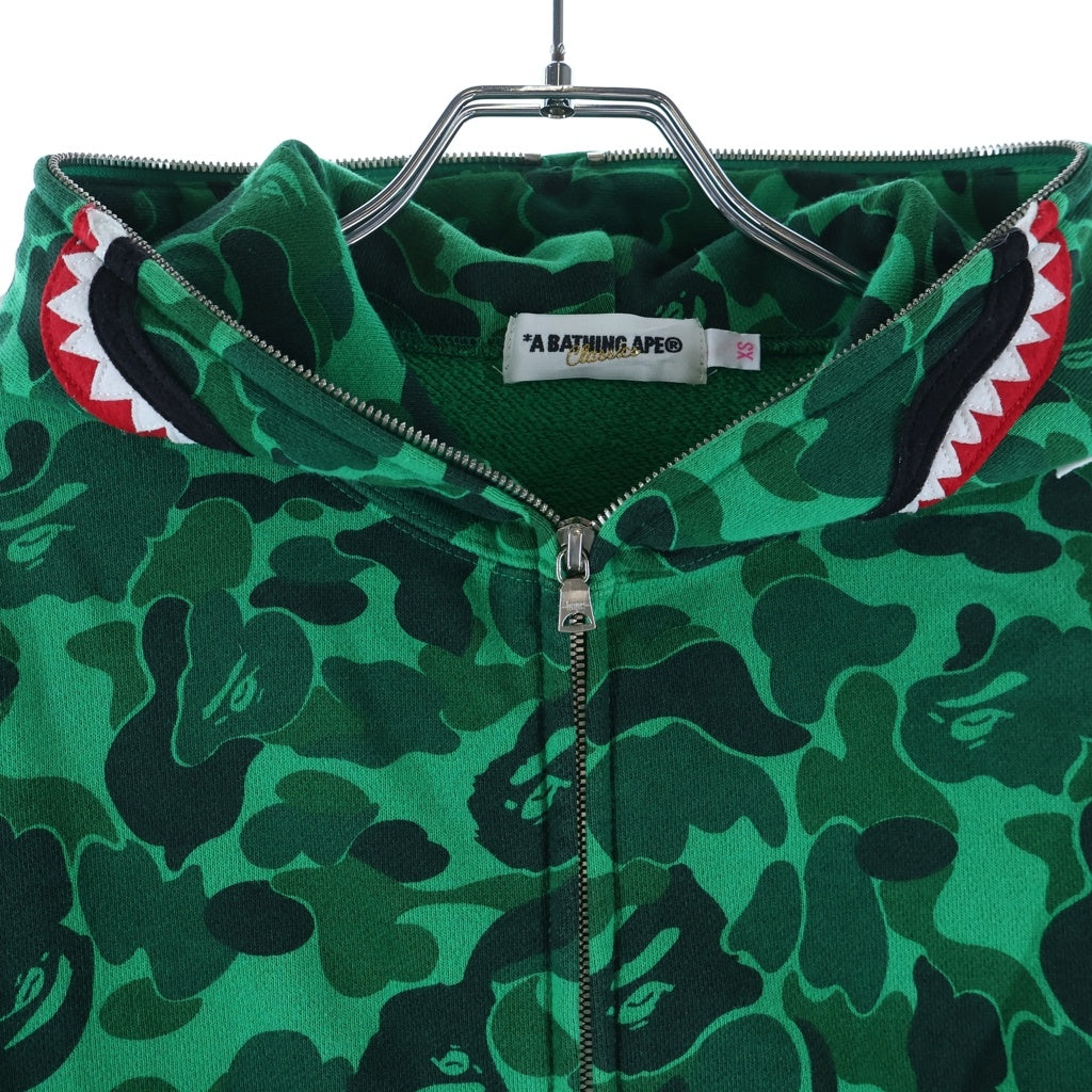 A BATHING APE(アベイシングエイプ) SHIBUYA CAMO SHARK FULL ZIP HOODIE シブヤ カモフラ シャーク フルジップ パーカー フーディー グリーン レディース
