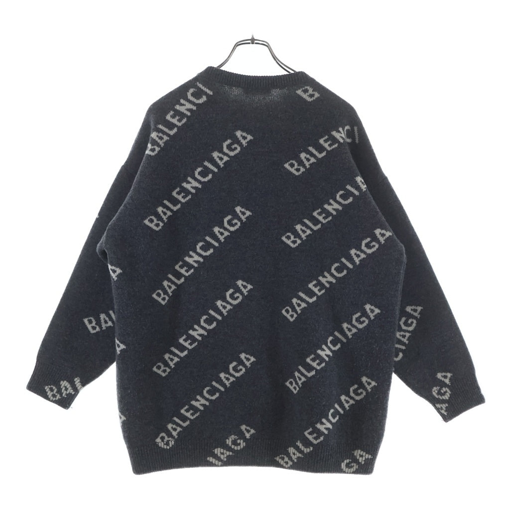 BALENCIAGA(バレンシアガ) ALL OVER LOGO CREWNECK KNIT オーバー ロゴ クルーネック ニット M グレー 555481 レディース