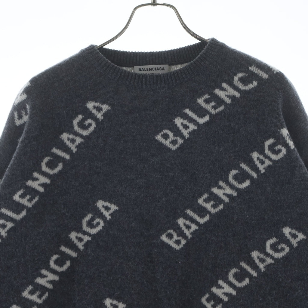 BALENCIAGA(バレンシアガ) ALL OVER LOGO CREWNECK KNIT オーバー ロゴ クルーネック ニット M グレー 555481 レディース