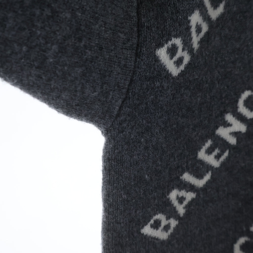 BALENCIAGA(バレンシアガ) ALL OVER LOGO CREWNECK KNIT オーバー ロゴ クルーネック ニット M グレー 555481 レディース