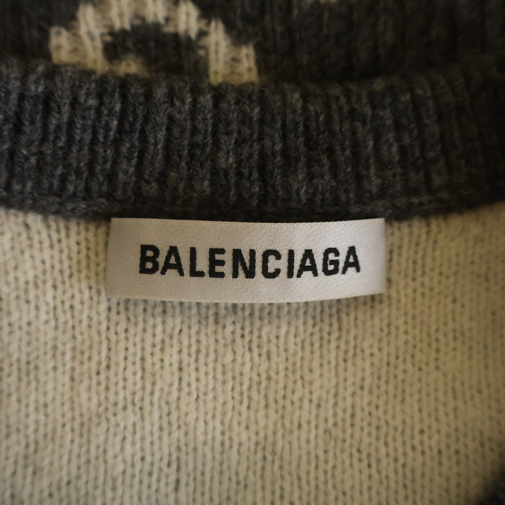 BALENCIAGA(バレンシアガ) ALL OVER LOGO CREWNECK KNIT オーバー ロゴ クルーネック ニット M グレー 555481 レディース