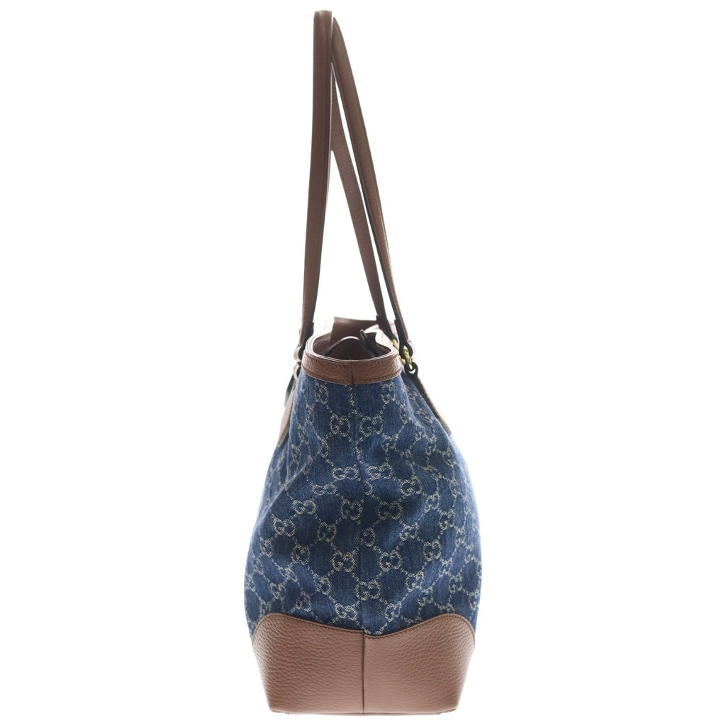GUCCI(グッチ) オフィディア GGデニム ハンドバッグ トートバッグ インディゴブルー×ブラウン デニム×レザー 631685 ゴールド金具