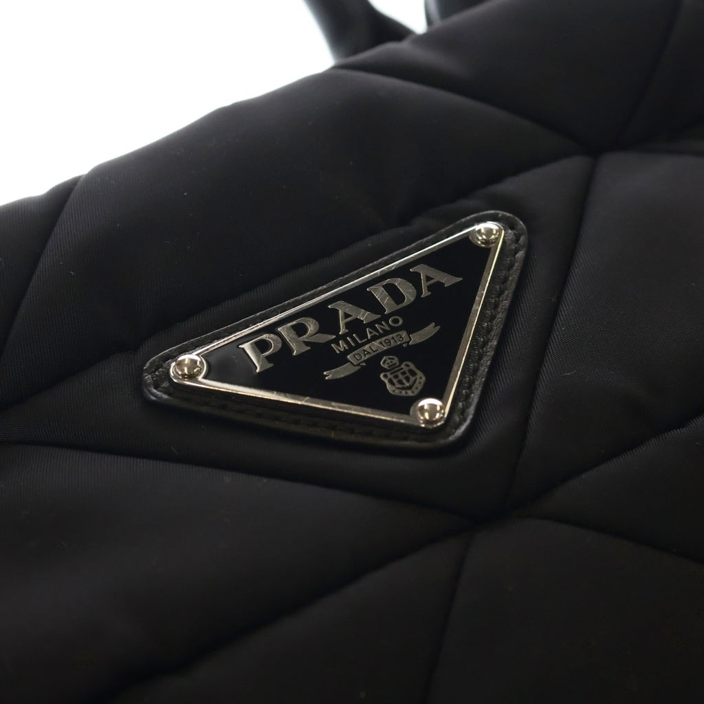 PRADA(プラダ) リナイロン ミディアムパデット 2WAYバッグ ハンドバッグ ショルダーバッグ ブラック レザー×ナイロン 1BG436 シルバー金具 レディース