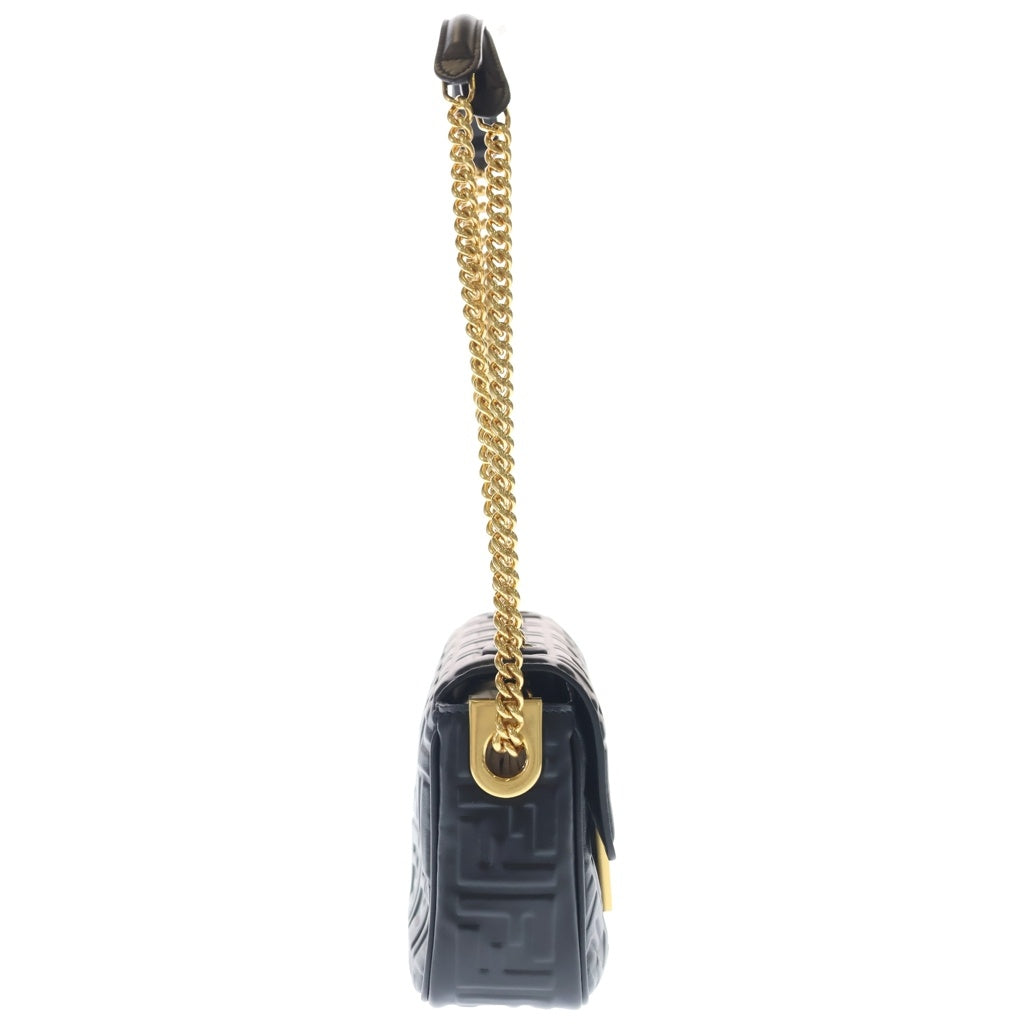FENDI(フェンディ) バケットチェーンバッグ FF柄 ショルダーバッグ ブラック レザー 8BR793 ゴールド金具 レディース