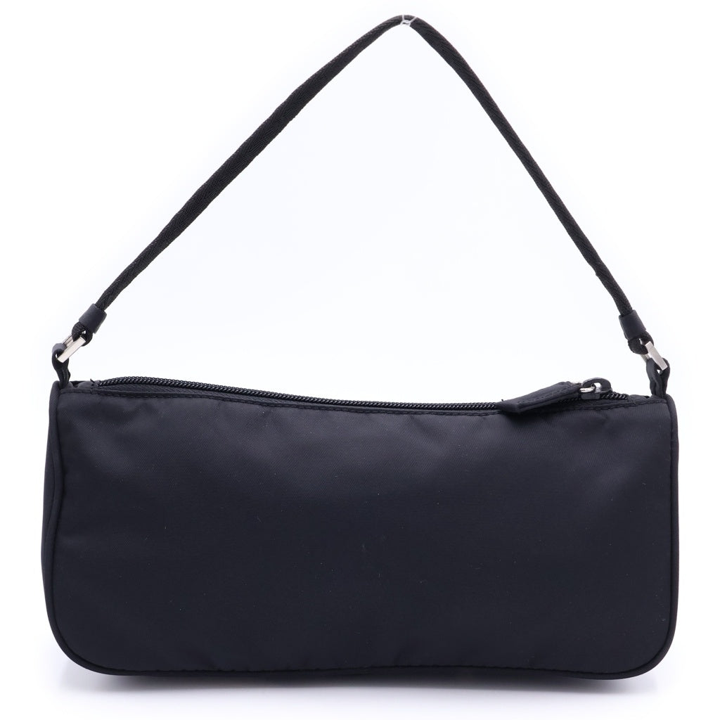 PRADA(プラダ) Re-Nylon トライアングルロゴプレート アクセサリーポーチ ハンドバッグ ナイロン シルバー金具 ブラック レディース